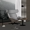 Modern Lounge Chair With Ottoman And Side Table By Large Window With Greenery