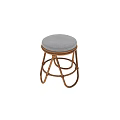 Sturdy Rattan Stool with Round Gray Padded Seat and Handwoven Frame Design