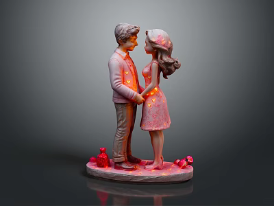 Romantic Couple Decorative Figurine With LED Lights And Decorative Base For Home Decor 3d model