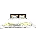 Double Bed With White Comforter Two Pillows Brown Trim And Dark Headboard 3d model