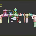 Industrial Metal Pipe System With Valves Connectors And Reflective Surface 3d model