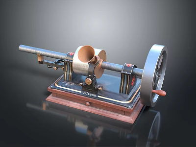 Vintage Electrical Device With Metal Structure Wheel Brass Tube And Wooden Base 3d model