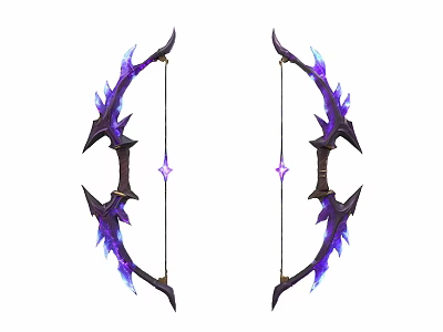 Two Fantasy Bow Weapons With Purple Spiked Design And Glowing Accents 3d model