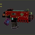 Futuristic Sci-Fi Weapon With Red And Black Metal Structure And Mechanical Details