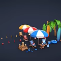 Beachwear And Accessories Featuring Flip Flops Umbrella And Beach Chairs 3d model