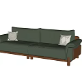 Modern Green Fabric Double Sofa With Wooden Legs And Striped Accent Pillows