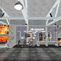 Industrial Style Interior Space With Concrete Walls Metal Trusses Hanging Lamps And Vintage Displays