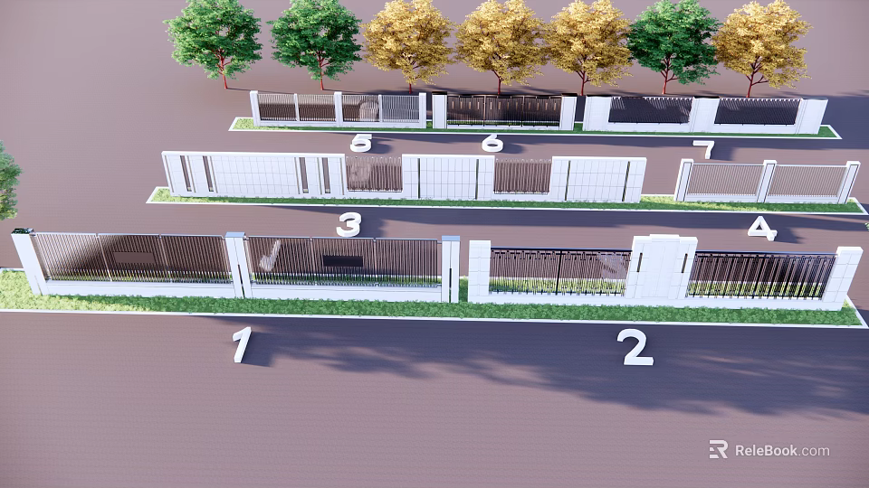 Various Modern Building Exterior Wall Designs With Different Styles And Green Plants 3d model 