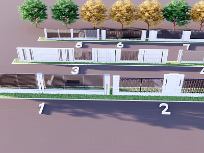 Various Modern Building Exterior Wall Designs With Different Styles And Green Plants 3d model