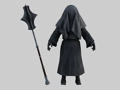 Mysterious Hooded Wizard In Black Robe With Star Shaped Headed Staff 3d model Mysterious Hooded Wizard In Black Robe With Star Shaped Headed Staff 3d model