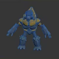Armored Character Creature 3D Model Design With Yellow Blue Armor And Clawed Feet
