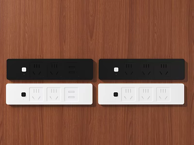 Smart Electrical Power Strips In Black And White On Wooden Surface With USB Ports 3d model