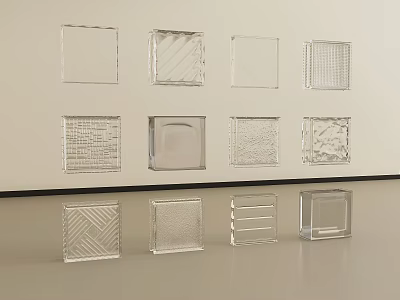 Transparent Glass Partition With Different Textured Square Panels On 3d model