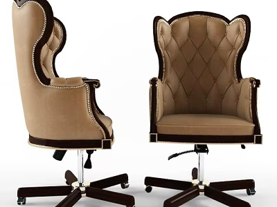 Elegant Brown Office Chair With Diamond Tufted Back And Rolling Wheels 3d model