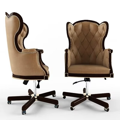 Elegant Brown Office Chair With Diamond Tufted Back And Rolling Wheels 3d model