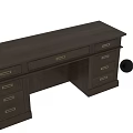 Black Dark Wood Dining Table With Multiple Drawers And Golden Handles Sturdy Structure