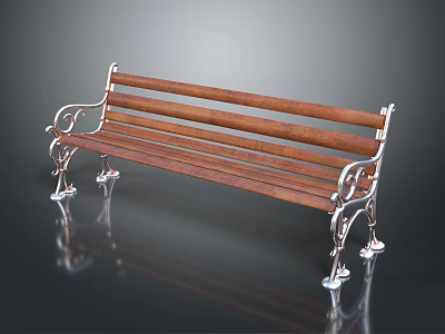 Outdoor Bench with Wooden Slats Metal Armrests and Carved Vintage Design for Garden 3d model