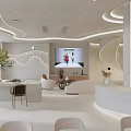 Modern White Showroom Interior With Curved Design Round Columns Skylight And Reception Desk