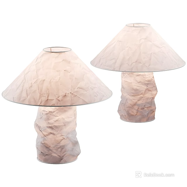 Two Modern Table Lamps With Crinkled Shade Design And Textured Base Structure 3d model