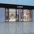 Modern Clothing Store Exterior With Glass Doors Logo Sign And Mannequin Displays