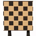 Modern Entryway Console Cabinet With Black Square Inlays And Wood Grain Design