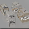 Different Modern Bunk Bed Styles With Light Wood Frame And Ladder Design 3d model
