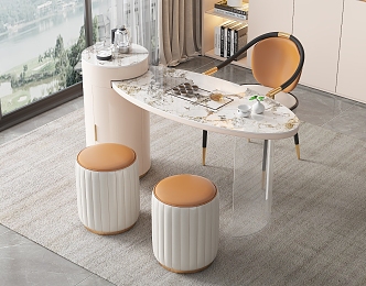 Modern Light Luxury Marble Tea Table and Chair Combination Tea Table Rock Plate Tea Table Tea Table Tea Tray Tea Set Backrest Chair Sofa Stool 3d model