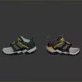 Stylish Athletic Sports Shoes In Black Yellow White With Yellow Laces And Striped Design