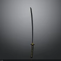 Traditional Samurai Sword With Curved Blade And Decorative Handle Isolated On Gray Background