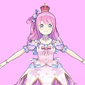 Cute Game Movie Character with Pink Hair Crown Bow and Pink Lace Dress in Pink Background