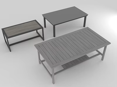 Modern Coffee And Bench Tables With Wooden Gray Slatted Top And Lower Storage Shelf 3d model