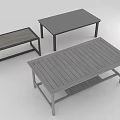 Modern Coffee And Bench Tables With Wooden Gray Slatted Top And Lower Storage Shelf