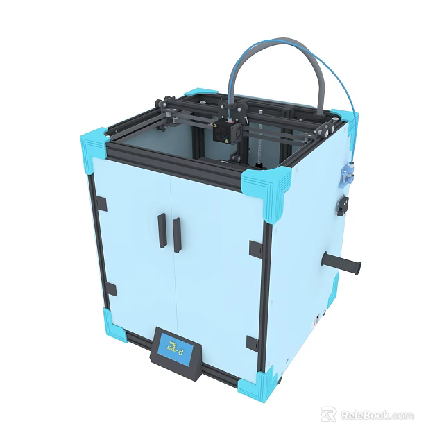 Blue 3D Printer Enclosure With Black Frame Handles Display Panel And Cables 3d model 