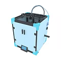 Blue 3D Printer Enclosure With Black Frame Handles Display Panel And Cables
