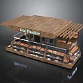 Wooden Roof Bakery Kiosk With Bread Display Shelves And Glass Front