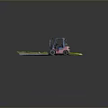 Pink Forklift Parked On Concrete Ground With Grass Area And Extended Forks