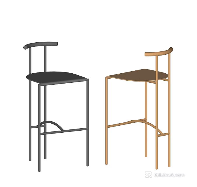 Modern Black and Gold Bar Stools With Minimalist Backrest Design 3d model