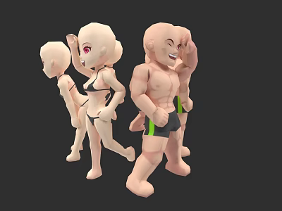3D Rendered Cartoon Characters With Various Poses Bikini Outfit Muscular Build And Casual Shorts 3d model