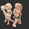 3D Rendered Cartoon Characters With Various Poses Bikini Outfit Muscular Build And Casual Shorts