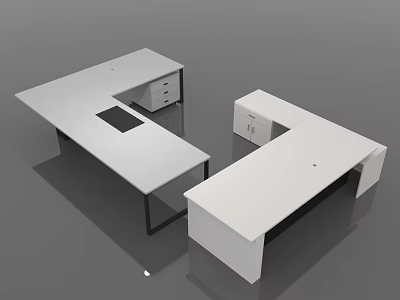Modern Office Furniture Contemporary Desks With Drawers White Top And Metal Legs 3d model