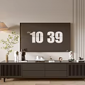 Modern Black TV Stand With Drawers Slatted Fronts And Decorative Ornaments In Living Room