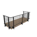 Stylish Black Metal Railings With Wooden Deck Base For Modern Balcony