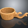 Elegant Handcrafted Wooden Mug With Intricate Carved Patterns And Unique Curved Handle