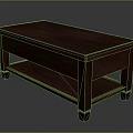 Dark Red Solid Wood Rectangular Coffee Table with Two Shelves and Simple Design 3d model