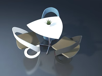 Modern Swing Door Interior With White Triangle Table And Small Plant 3d model
