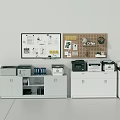 Modern Office Workspace With Printers Filing Cabinets Bulletin Boards And Supplies