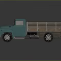 Classic Teal Vintage Truck Featuring Wooden Cargo Bed And Metal Rails