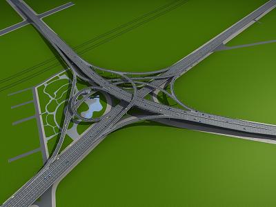 Overpass Ring Interchange Road Viaduct Aerial View 3d model