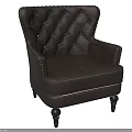 Brown Leather Single Sofa With Diamond Tufted Design And Studded Trim Black Legs