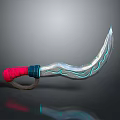 Silver Scimitar Weapon Design With Blue Glowing Patterns Red Wrapped Handle And Ring Guard
